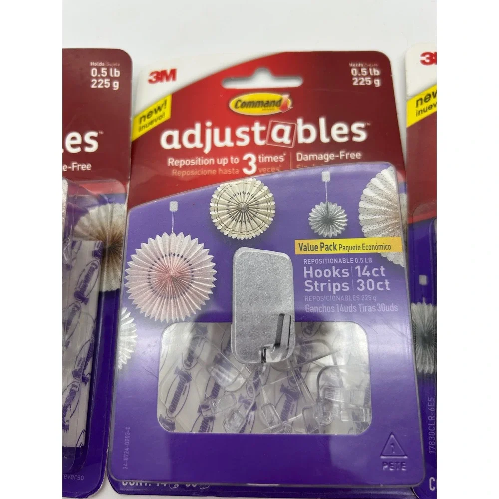 3M Command Adjustables Hooks lot Value 2 Packs 14ct 30ct‎ Strips Repositionable